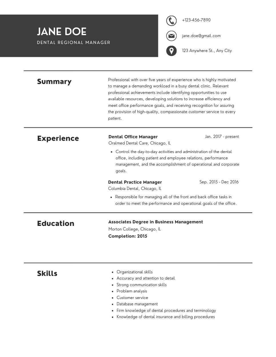 Dental Regional Manager Sample Resume Caring Support